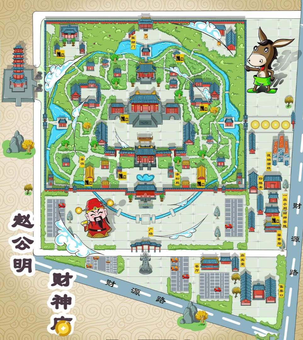 博湖寺庙类手绘地图